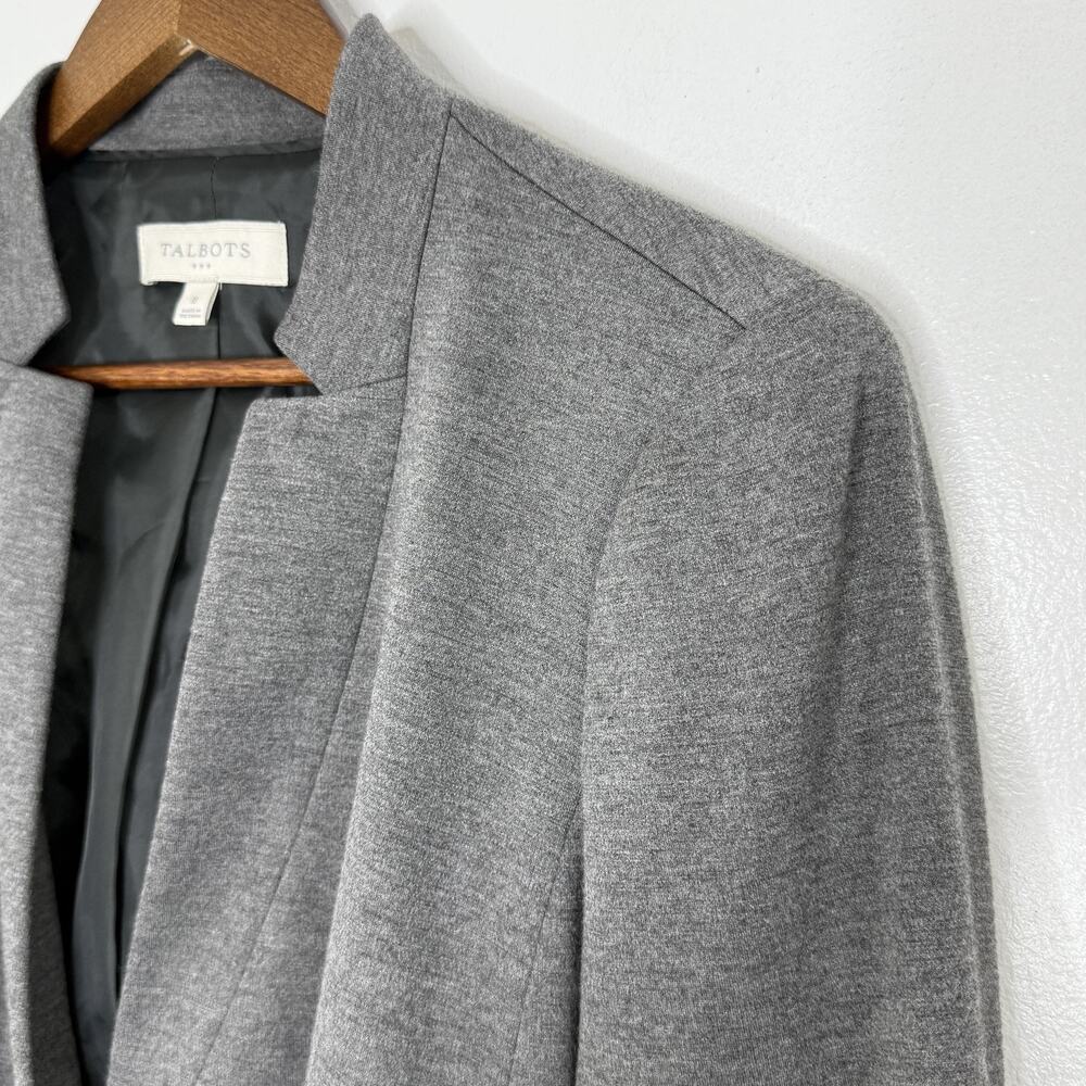 Talbots Blazer Womens 8 Gray Knit Single Button Lined Stretch Jacket Career